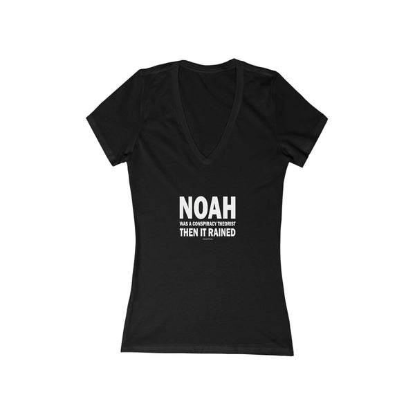 Noah - Women's Jersey Short Sleeve Deep V-Neck Tee (solid white text)